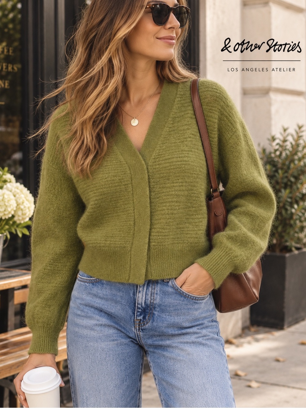 & Other Stories Los Angeles Atelier Mohair Wool Cardigan Green Size S Fall Cozy